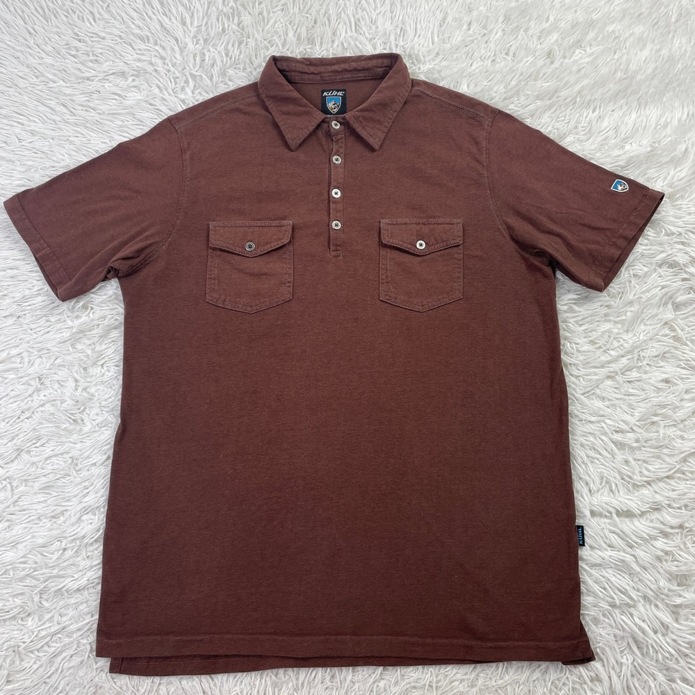 Kuhl Shirt Mens Large Brown Razr Cotton Blend Double Pocket Polo Casual‎ Outdoor